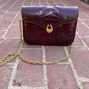 Maroon brown crocodile bag